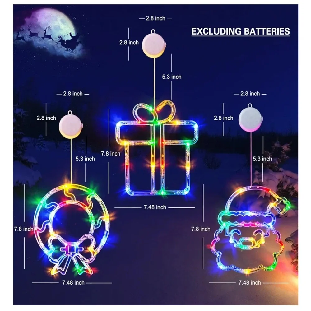NEW Christmas Window Decorations 3 Pack Wreath Gift Box